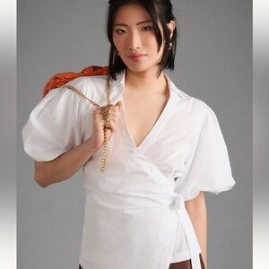Anthropologie White Wrap Blouse